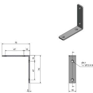 Roca vinkelbeslag 70x70x18mm skrue 4,1mm RF304