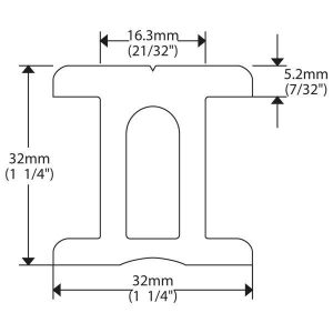 Ronstan I-skinne 32mm, 3,0m