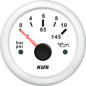 Olietryksmåler 12V 0-10 bar hvid