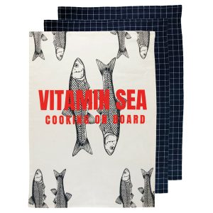MB Vitamin Sea viskestykke 3 stk 70x50 cm - Hvid og blå