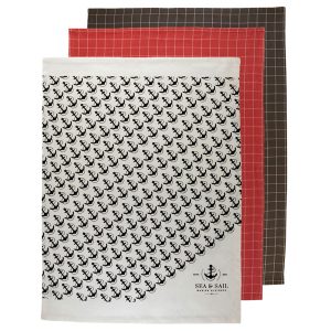 MB Sea & Sail viskestykke 3 stk 70x50 cm - Hvid, rød og sort